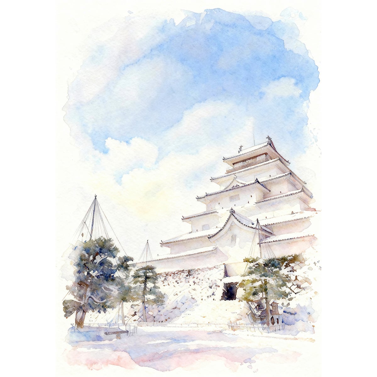 絵画 風景画 日本の城 福島県会津若松城（鶴ヶ城） インテリアアート額
