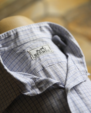 【定価15万】HERMES special cotton shirt made in France Blue check extra condition / エルメス スペシャル コットン シャツ ブルー チェック フランス製 サイズ40 実寸M 長袖 セリエボタン エクストラコンディション