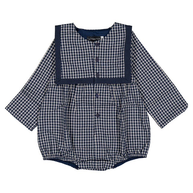 予約【Maison Marelle】Romper ALMA - blue& ecru check / 11月上旬以降入荷
