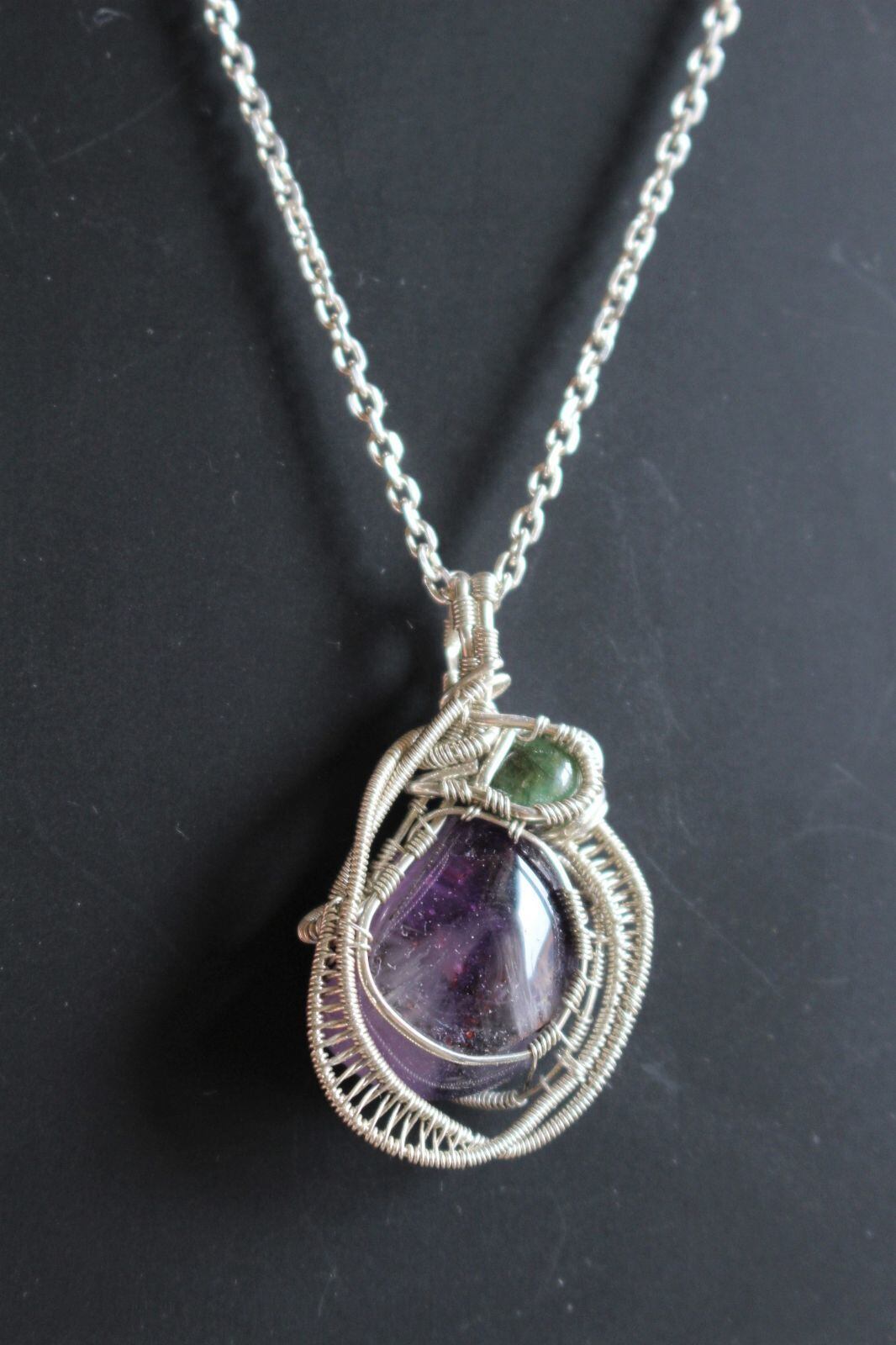 Amethyst & Emerald silver925 wirewrapping pendant