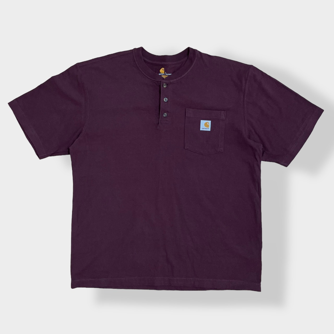 【Carhartt】ポケットTシャツ ポケT  ヘンリーネック ORIGINAL FIT Cロゴ LARGE 半袖 バーガンディ カーハート US古着