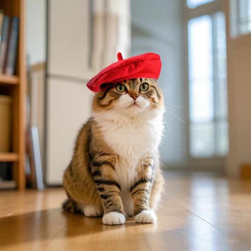 ペット帽子 ベレー帽 猫用 レッド ブラック 小型猫 撮影用 コスプレ