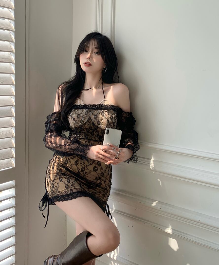 レースドレス トップス ショートスカート サマー 夏物 ブラックストロベリース81847814530