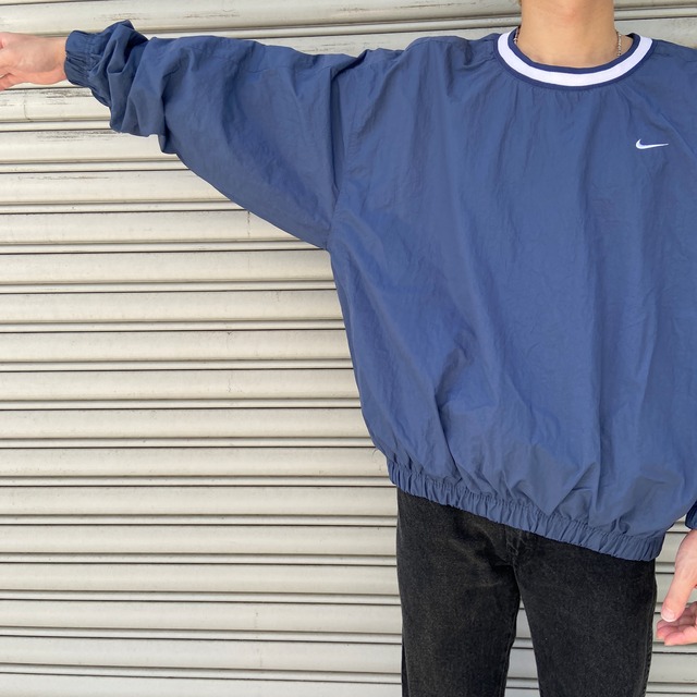 90s NIKE ナイキ ナイロンプルオーバー ピステ スウォッシュ 紺 XL