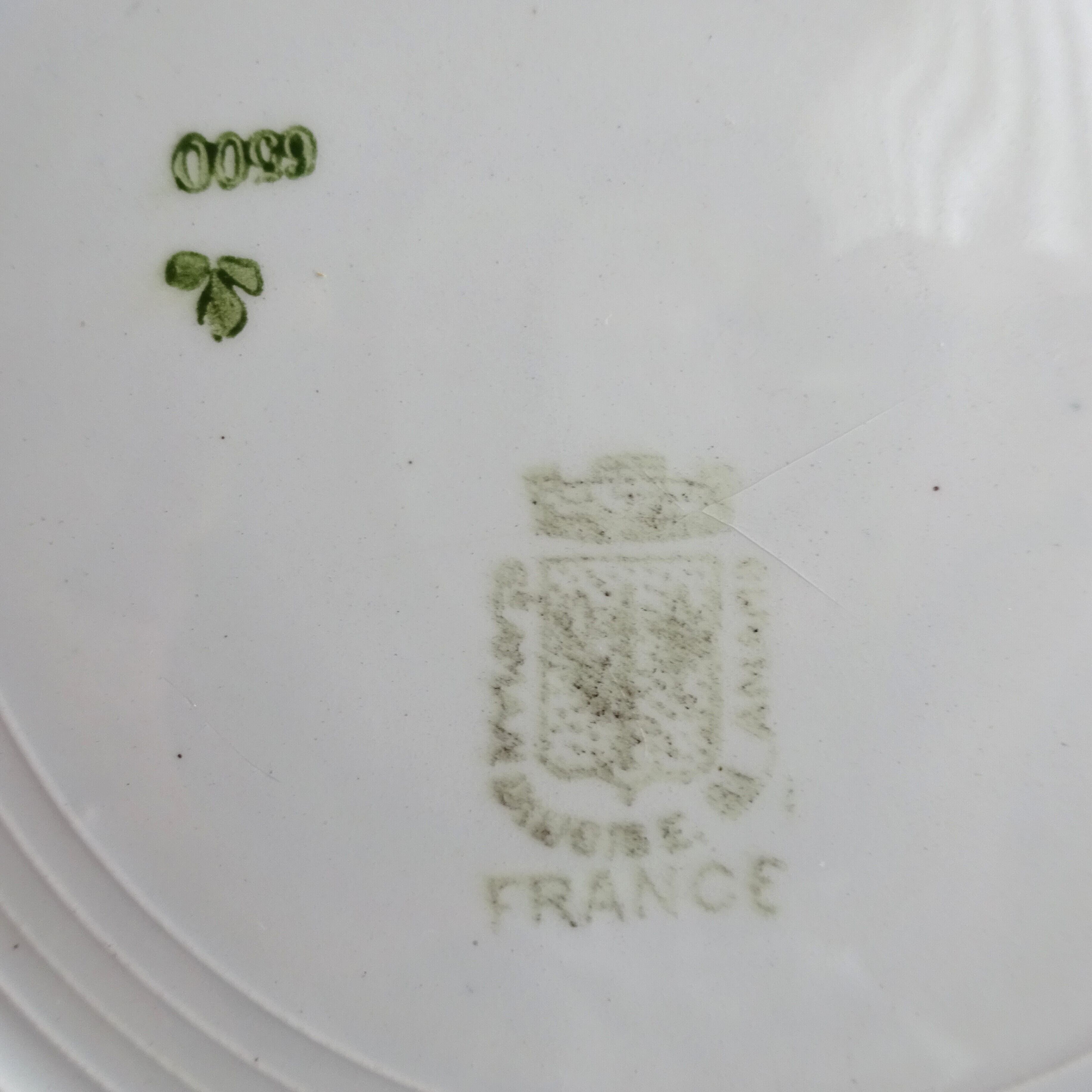 ☆ ST AMANDINOISE  décor 《 Guirlandes bleu et vert 》Ensemble de 2 assiettes plates (C)