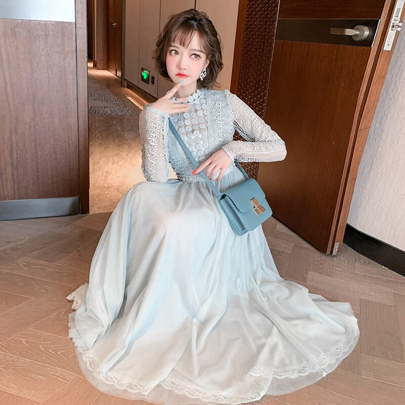 レーススタンドカラーカラードレス スプリング 春物 ステッチ MIUCO31556198984