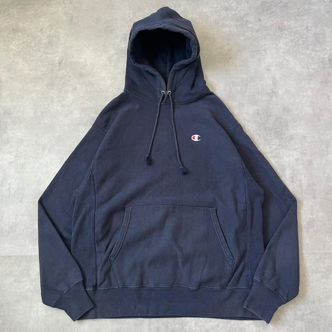 チャンピオン リバースウィーブ パーカー 古着 刺繍 2XL 紺 17951