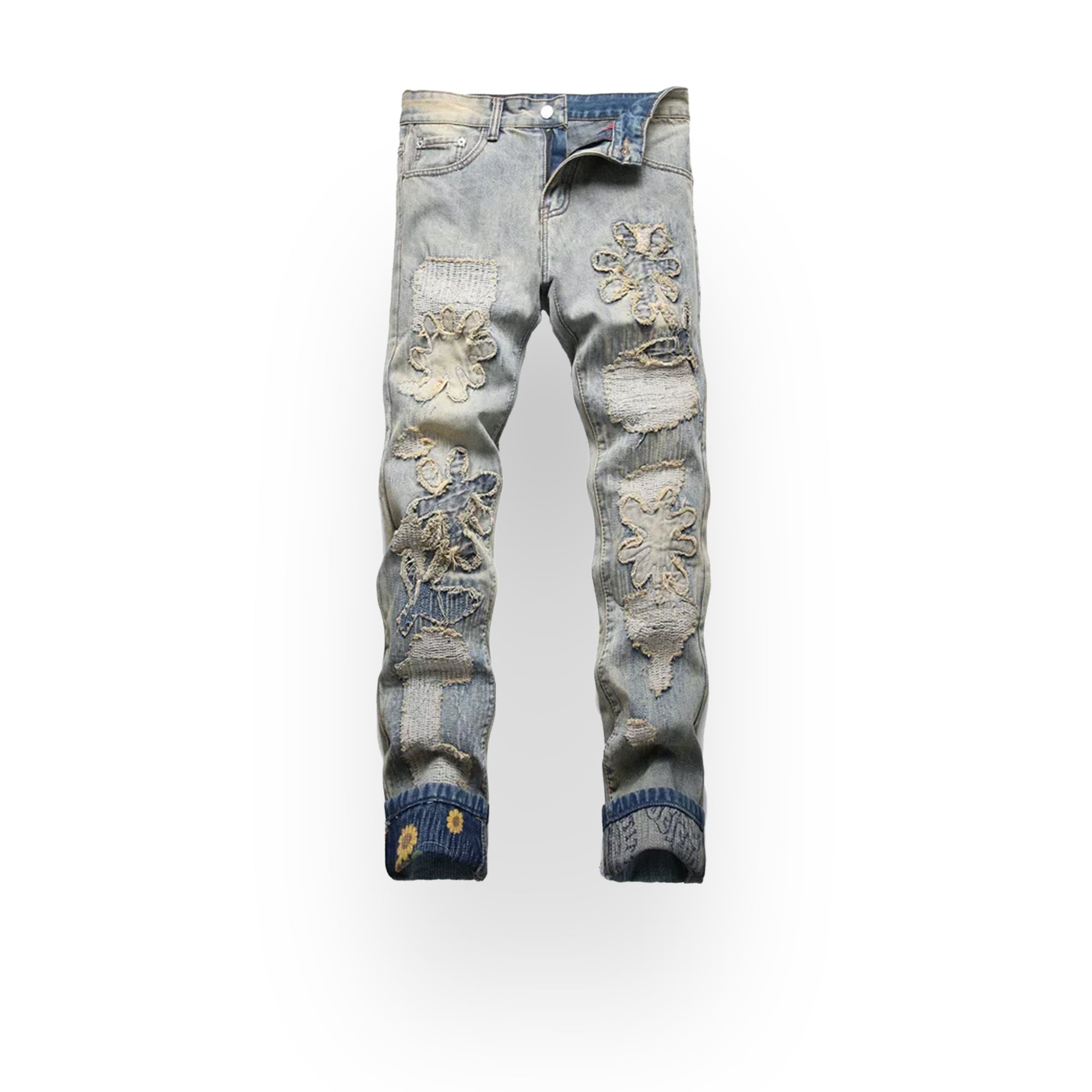 フラワーパッチワークデニム