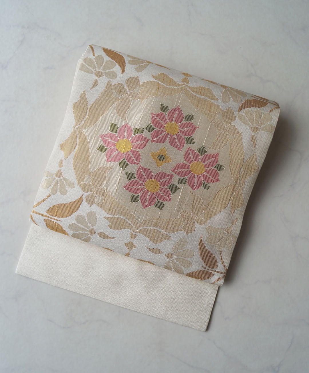 【なごや帯】洛風林謹製 象牙色地 抽象花文 なごや帯