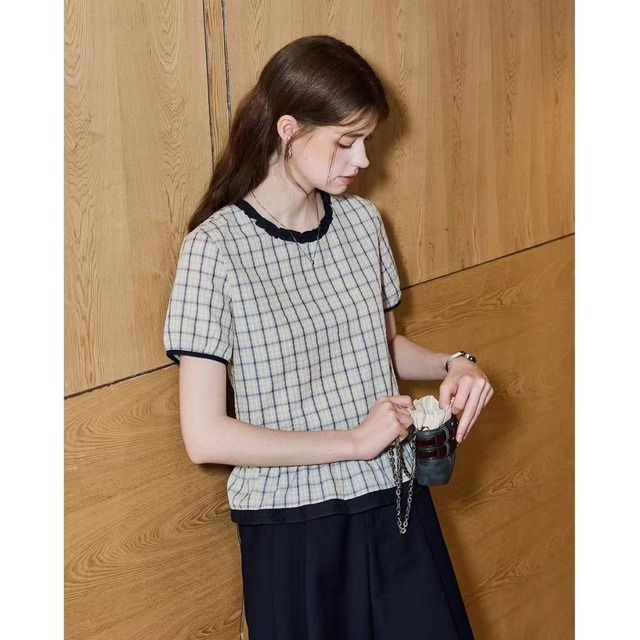 【girly dream シリーズ】大きいサイズ ブラウス レディース おしゃれ 半袖 オフィス 体型カバー 着痩せ トップス シャツ ブラウス 韓国 ブラウス 春 夏 秋 20代 30代 40代 50代 シンプル オフィス レディース フォーマル きれいめ チェック S M L XL 2XL