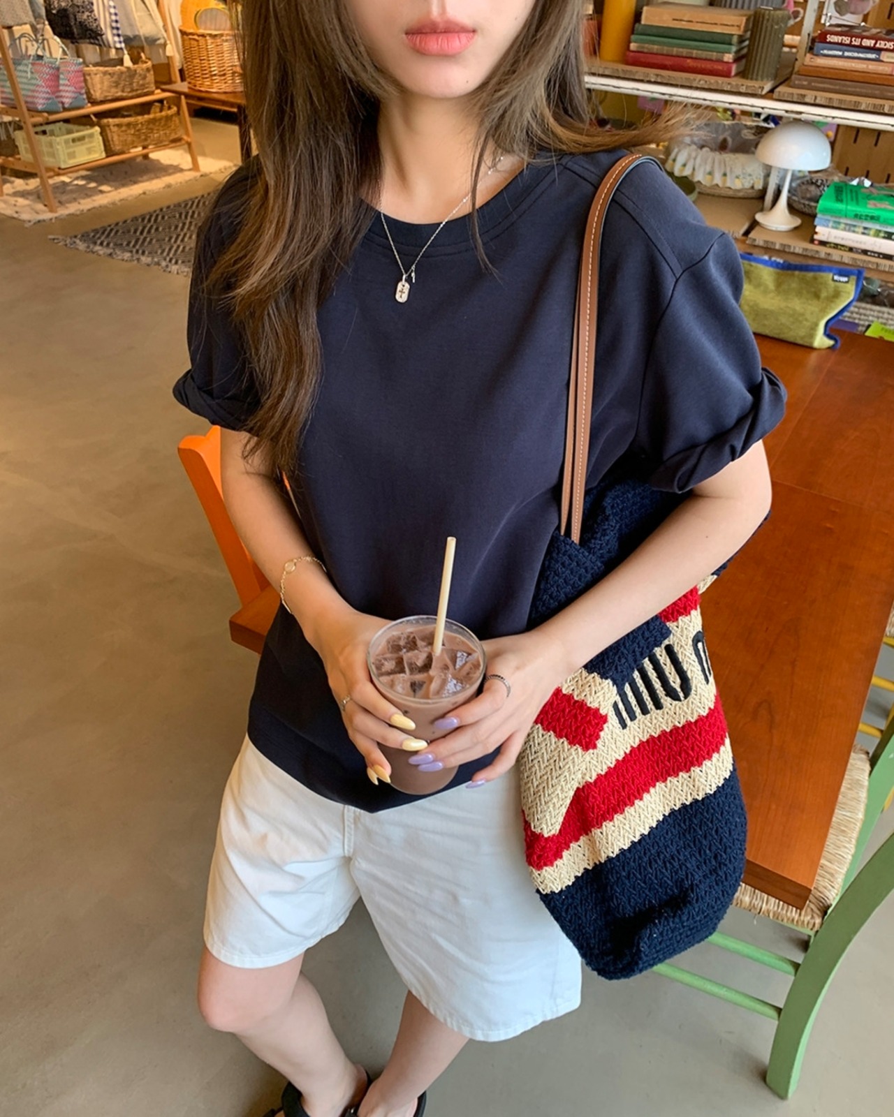クルーネックロールアップスリーブ Tシャツ 3color A1076 - 14