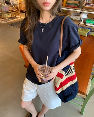 クルーネックロールアップスリーブ Tシャツ 3color A1076