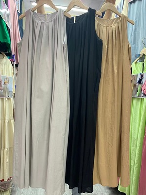 リネンブレンド　タックワンピース　AJ22262-6858