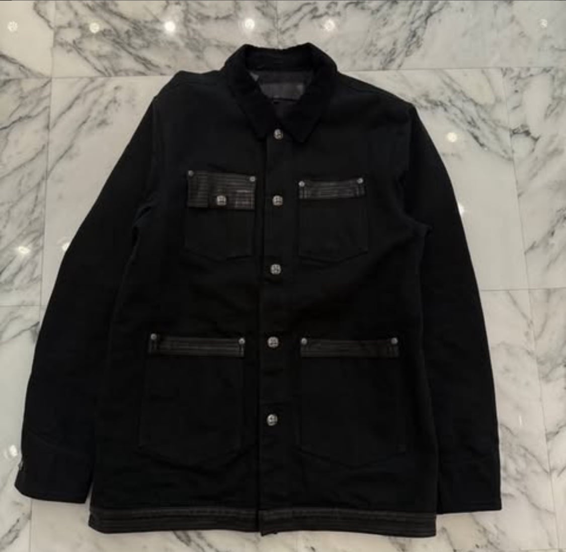 CHROME HEARTS クロムハーツ ソアポン アロープ デニムジャケット コーデュロイジャケット 素材切替 レザー装飾 クロスボールボタン CHプラス ホースシューボタン装飾 シルバープレート 裏地シルク ブラック