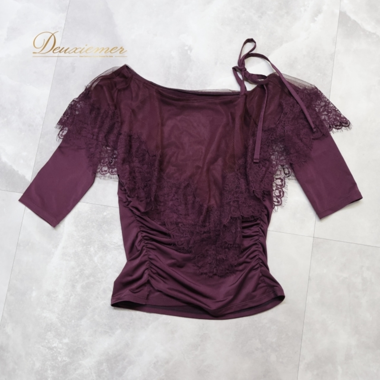 社交ダンス 衣装 トップス ブラウス パープル系 チャコットロイヤルダンス Chacott ROYAL DANCE 日本製 紫 レース 練習 レッスン 伸縮 ストレッチ 華やか かわいい 上品 落ち着いた色 パーティー イベント ステージ ダンス衣装