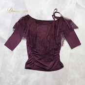 社交ダンス 衣装 トップス ブラウス パープル系 チャコットロイヤルダンス Chacott ROYAL DANCE 日本製 紫 レース 練習 レッスン 伸縮 ストレッチ 華やか かわいい 上品 落ち着いた色 パーティー イベント ステージ ダンス衣装