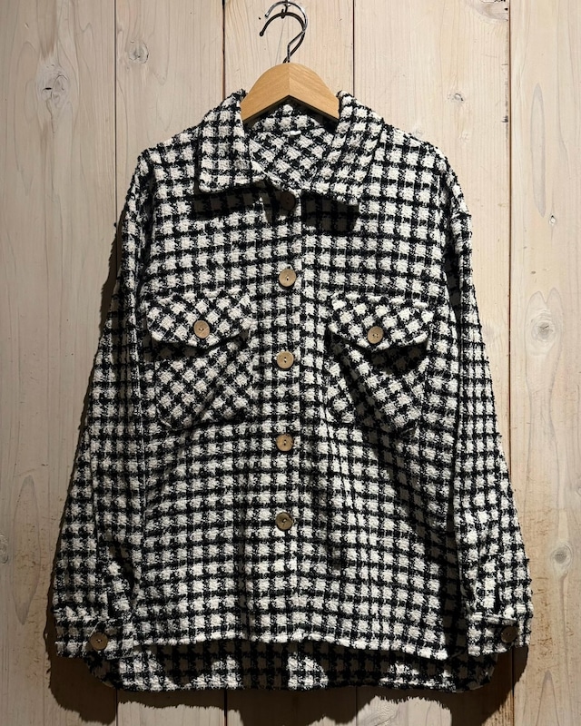 【a.k.a.C.a.k.a vintage】Monotone Vintage Loose Tweed L/S Check Shirt