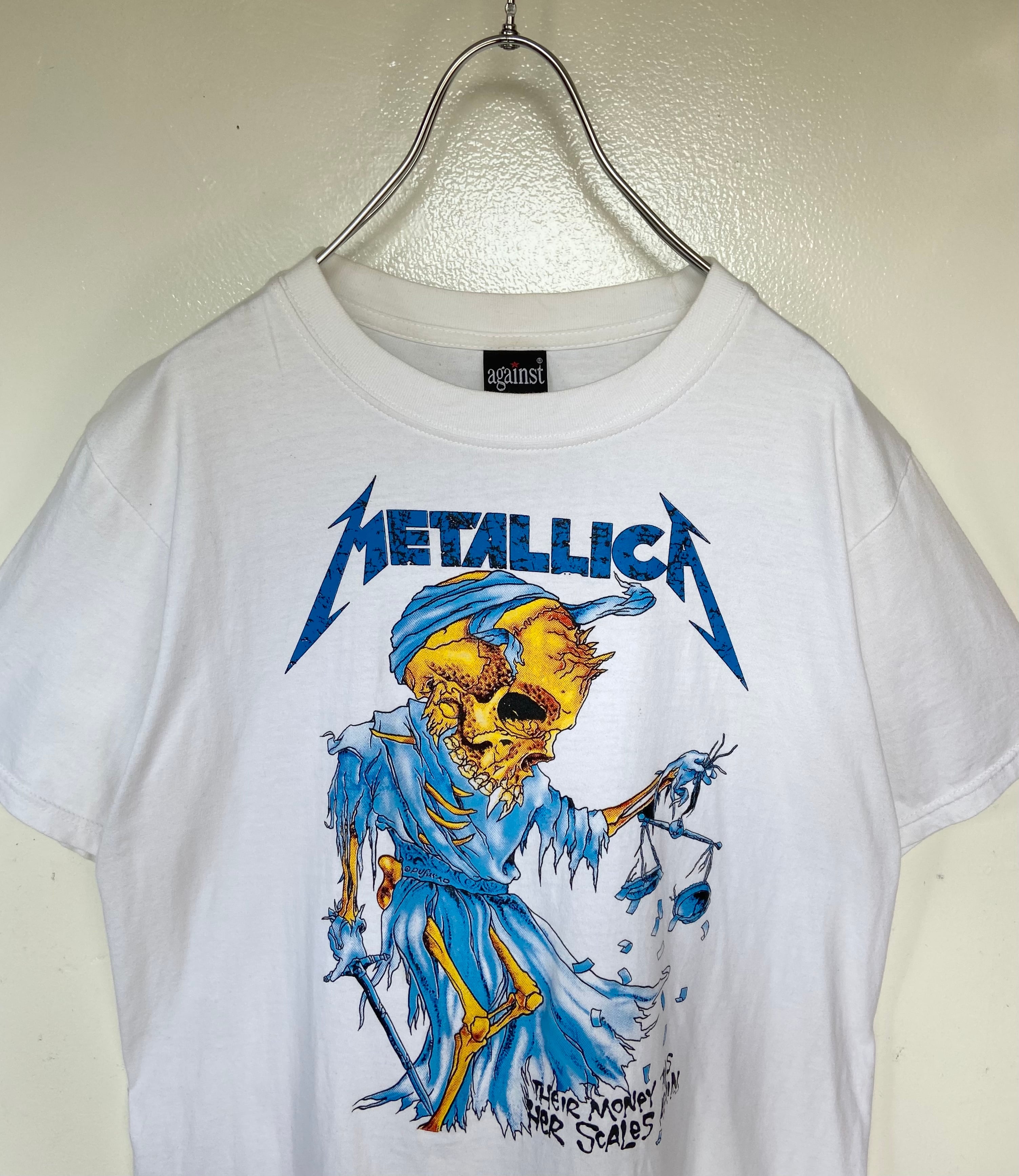 古着 バンドTシャツ METALLICA/メタリカ 両面ロゴ メタルジャスティス 白 ホワイト