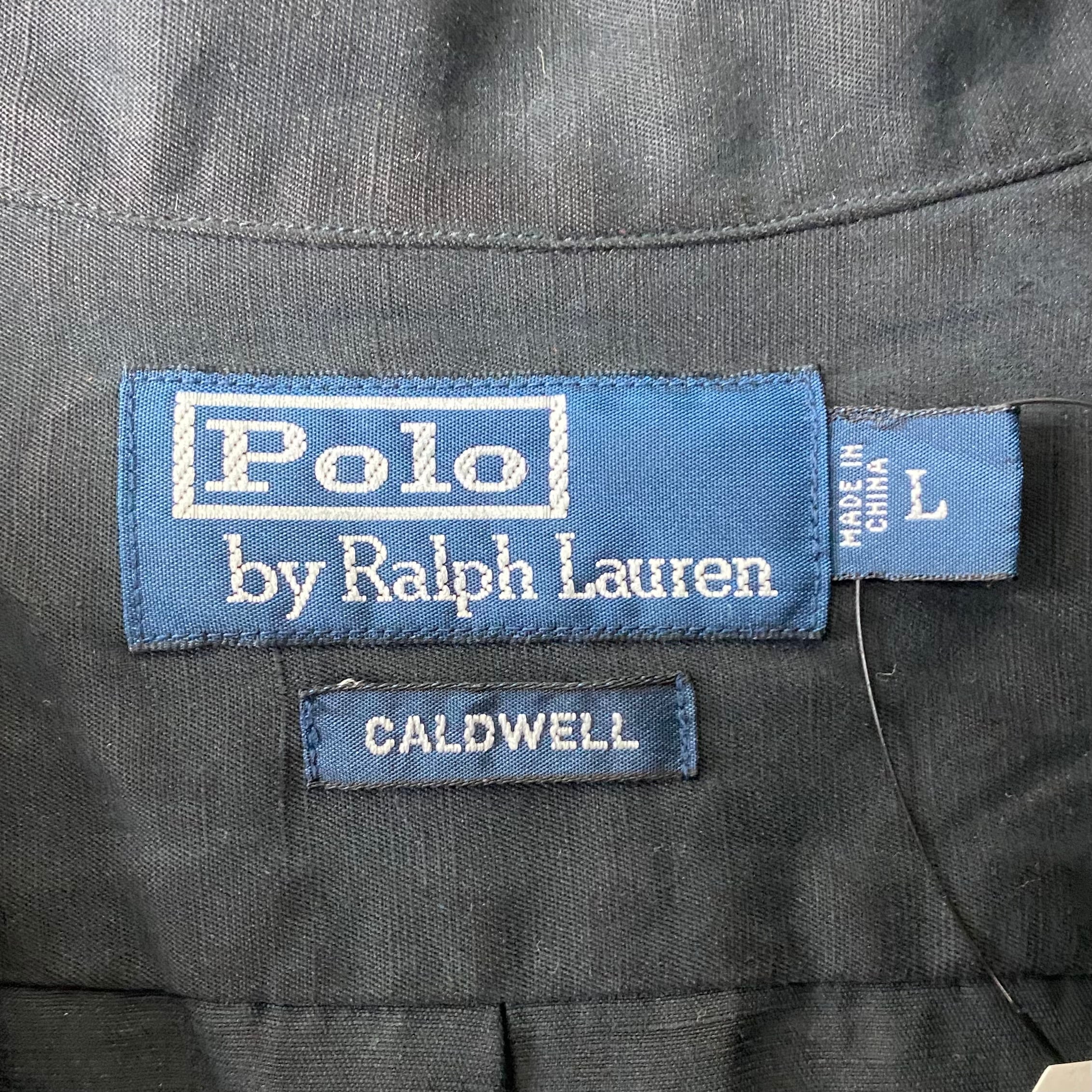 vintage POLO by RALPH LAUREN “black” open collar silk × linen