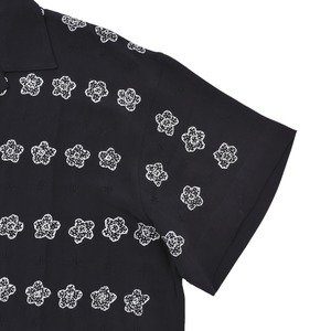 【Glass Cypress】Black SS Silk Flower Bowling Shirt