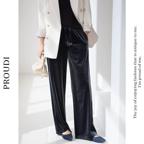 【ウエストゴムベルベットワイドパンツ 】P00907