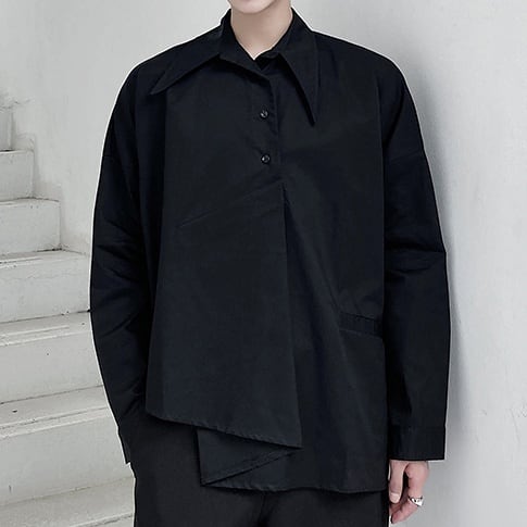 アシンメトリーヘム オーバーサイズ デザインシャツ 2color MTO0187