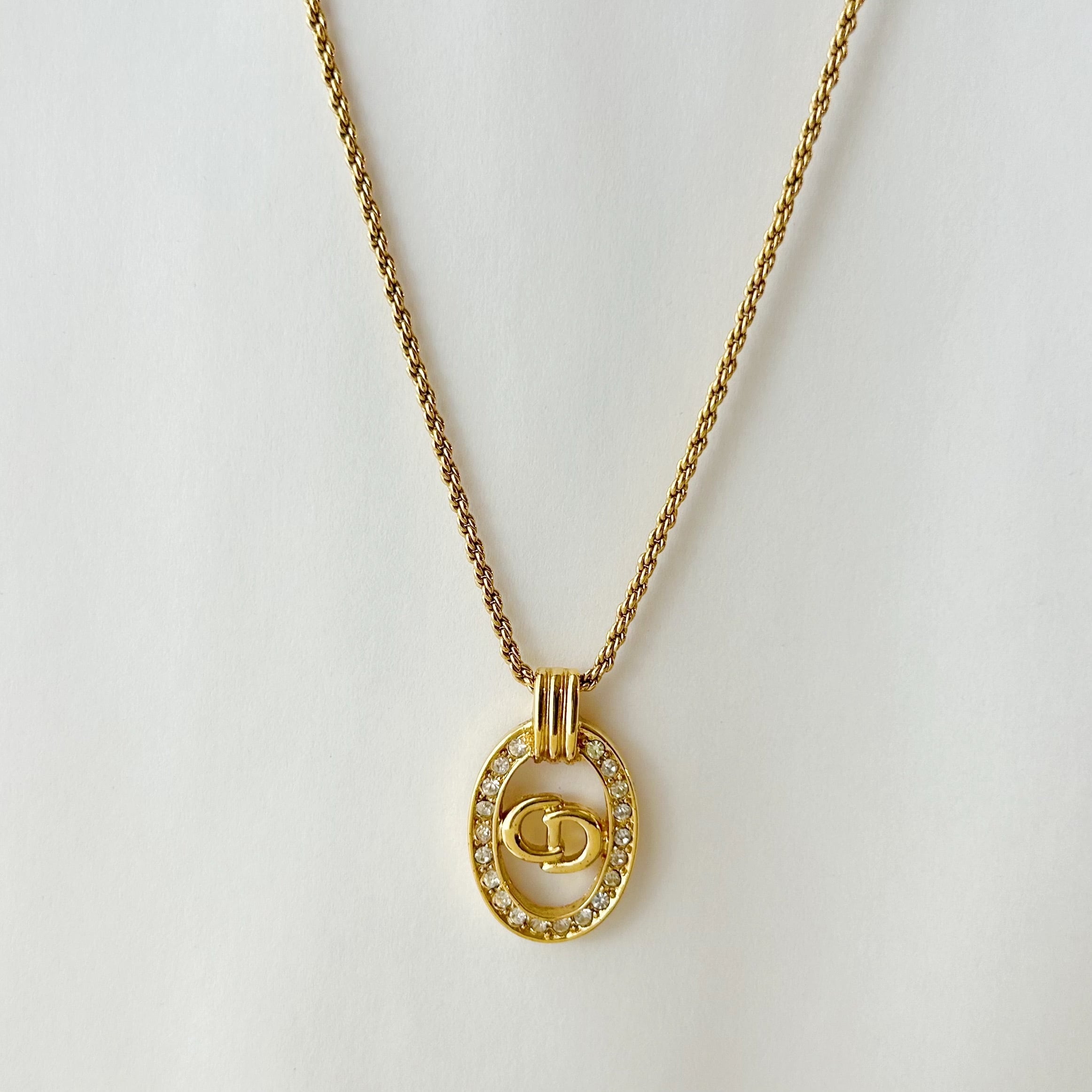 N8004】Christian Dior logo rhinestone necklace/クリスチャン