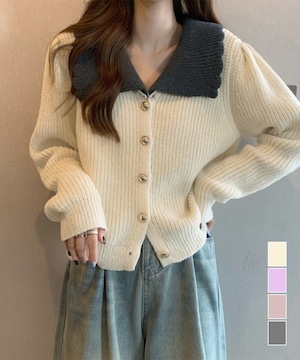 ◆ ニットカーディガン レディース 大きめ襟 ◆ ニットカーディガン レディース 大きめ襟