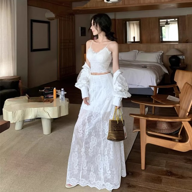 【set】レースキャミソール×ロングスカートセット Q8297