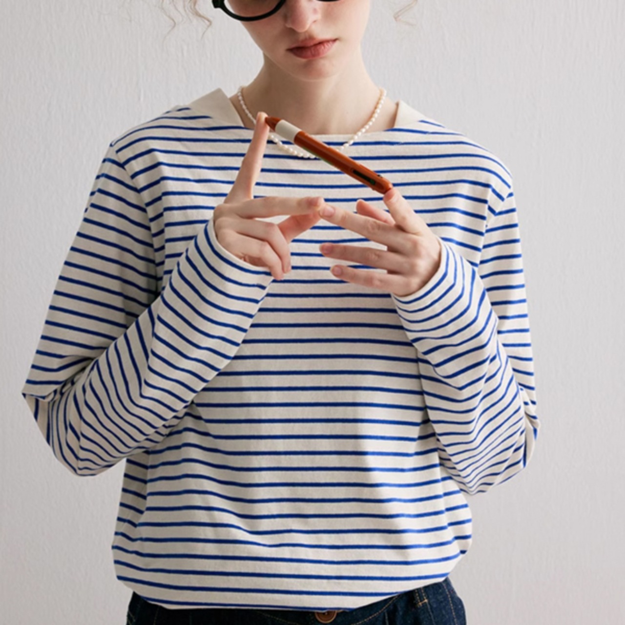 【2color】コットン100%の、ストライプロングスリーブTシャツ P0066