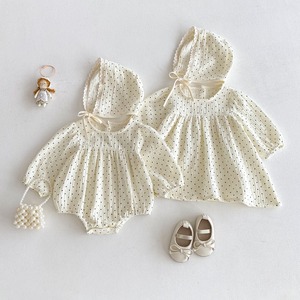【姉妹服】クリームドットロンパース、ワンピース