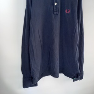 フレッドペリー　長袖ポロシャツ　刺繍ロゴ　3つ釦　ネイビー　ユーロ古着　S