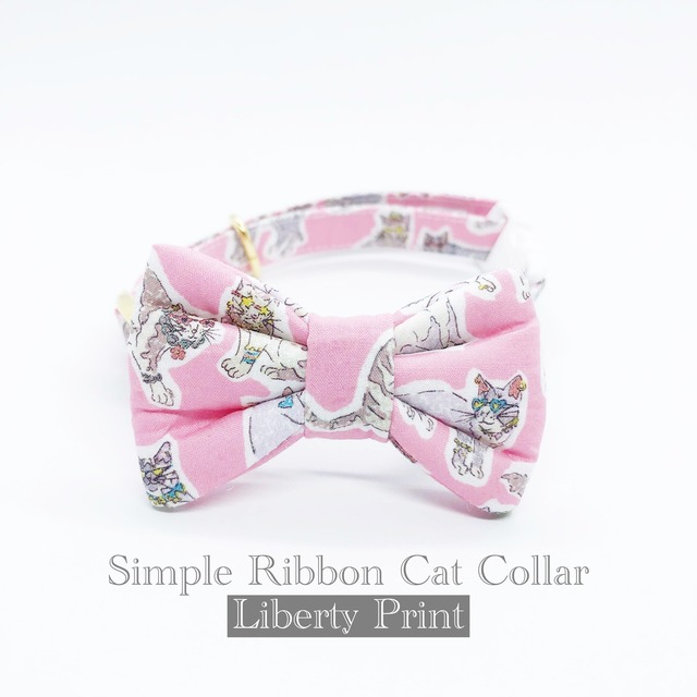 猫 首輪 シンプルリボン ピンク 猫柄 リバティプリント × Willoughby Mews
