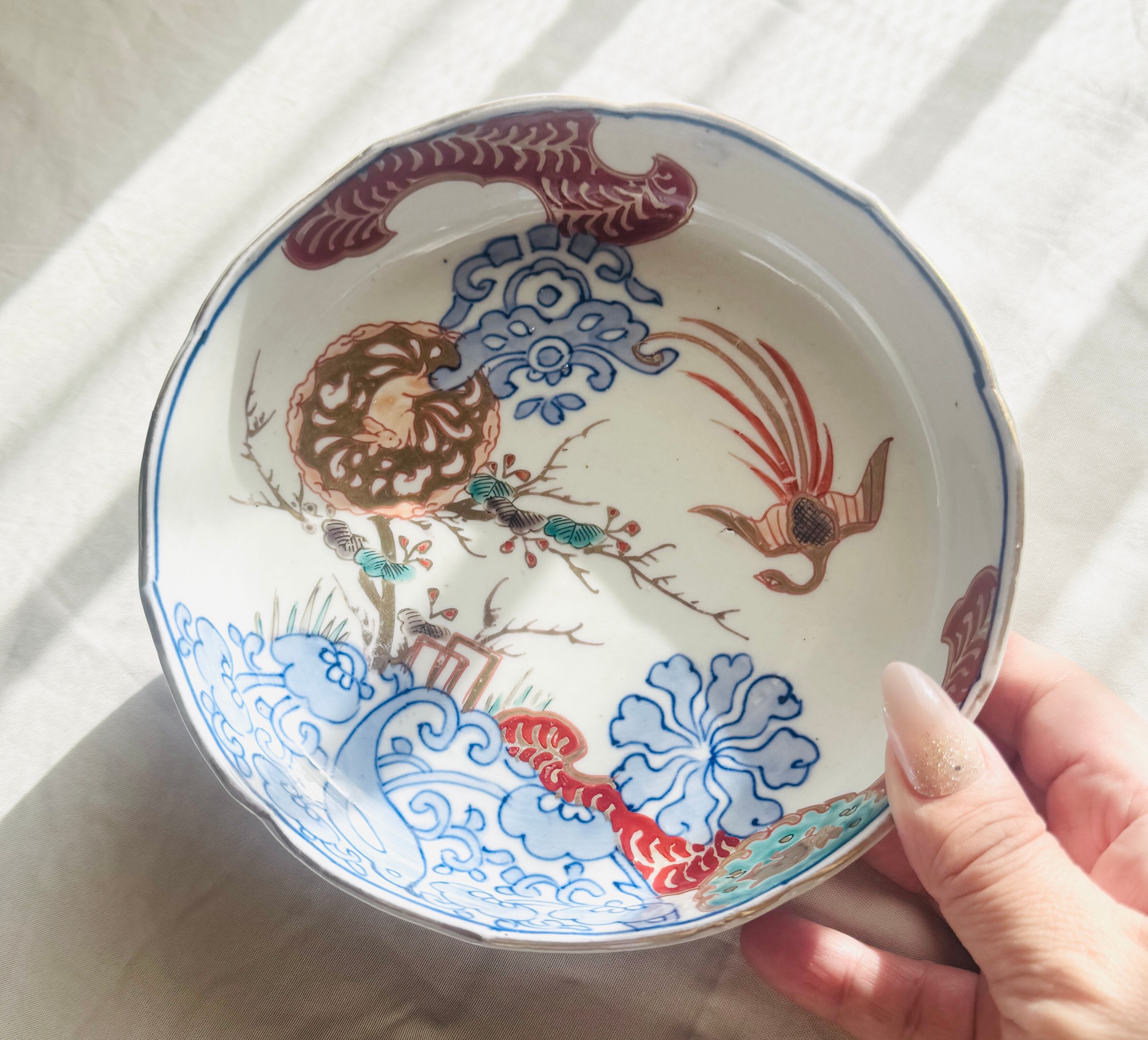 1275 染付 印判 なます皿 6枚セット アンティーク 唐草 戦前 青 印判皿