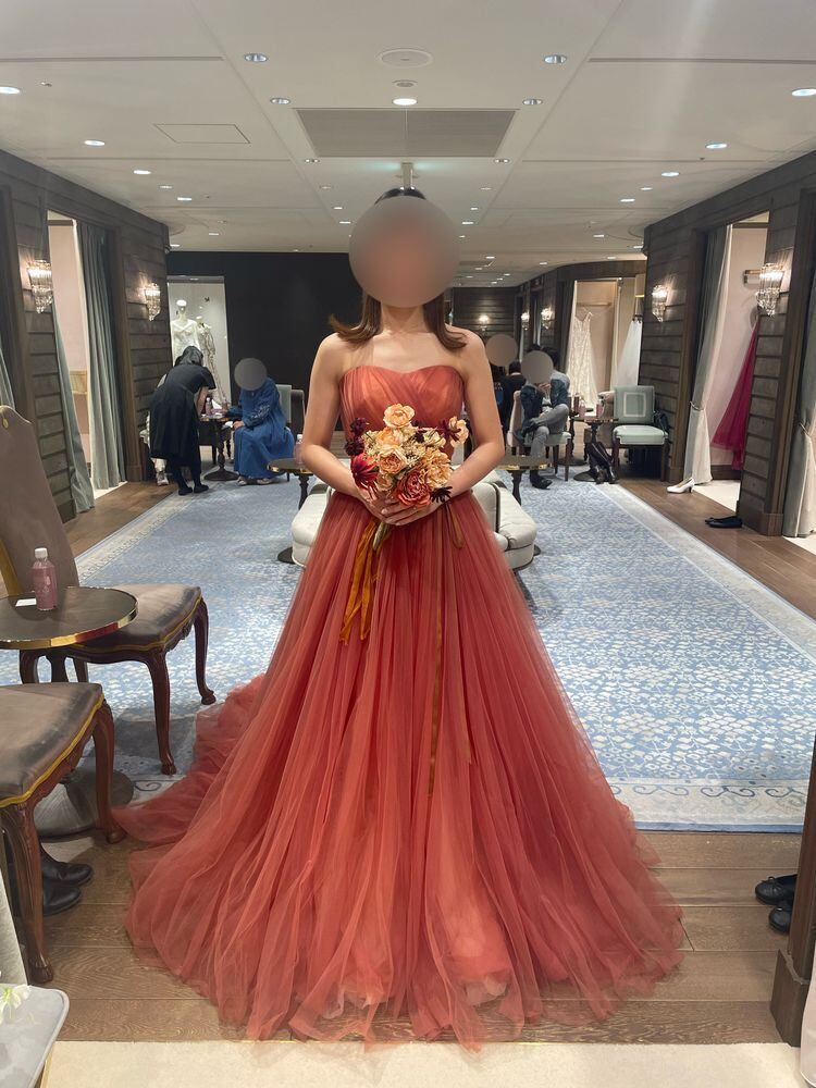 カラードレス テラコッタ色 ベアトップ クラシカル 優しい ブライダル  