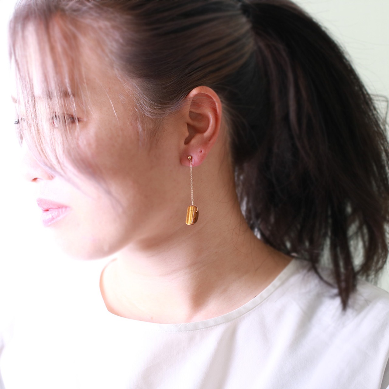 落ち着いた優しい印象！ K14gf チェーン タイガーアイ ピアス mm1096