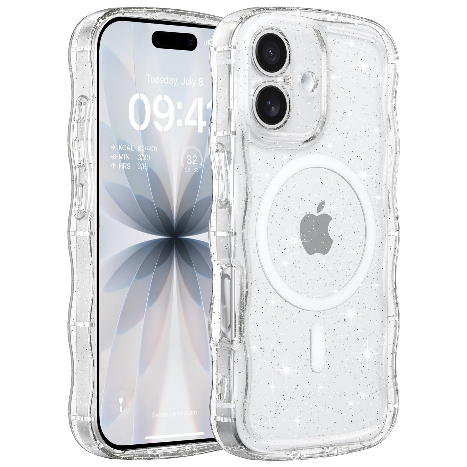 ZTOFERA iPhone 16e/iPhone 17e 用ケース, MagSafe 対応,キラキラ ラメウェーブ,透明