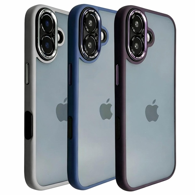 iyite iPhone 16 用 ケース 一体型カメラレンズ保護機能付き ミルグレード耐衝撃防御 透明 TPU ポリカーボネート 6.1インチ パープル