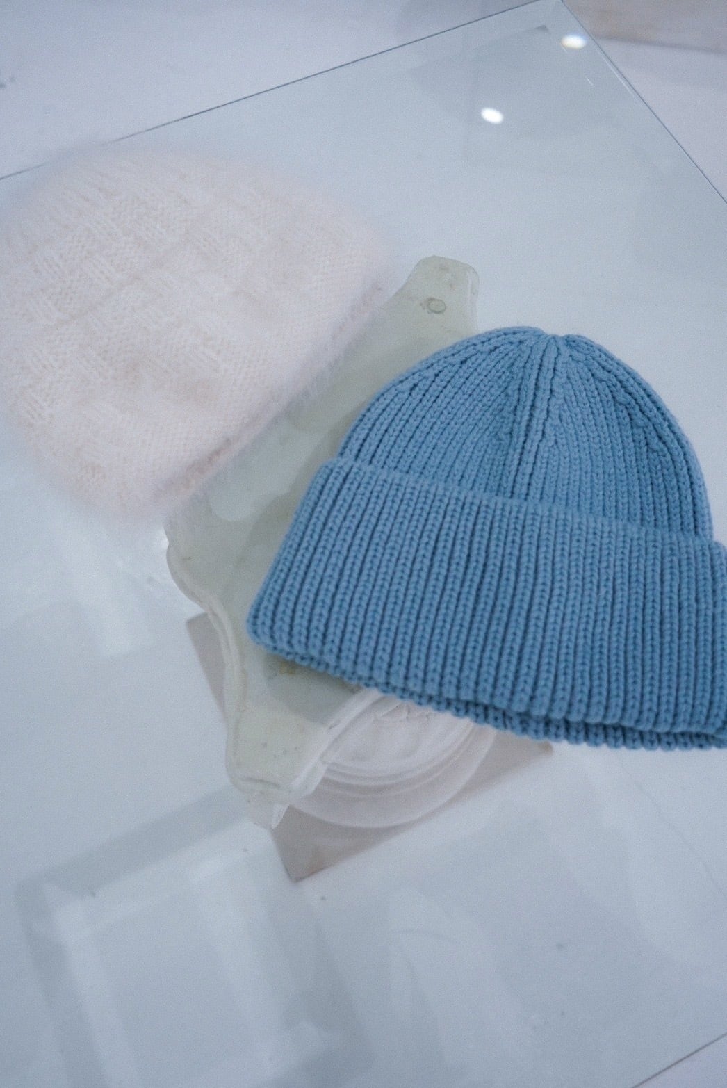 light blue knit cap