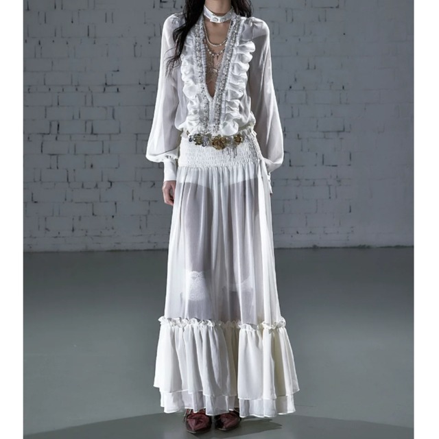 V-neck long dress E7153