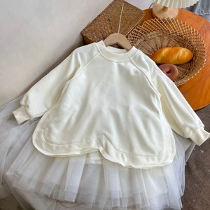 秋チュール切り替えスウェットワンピース