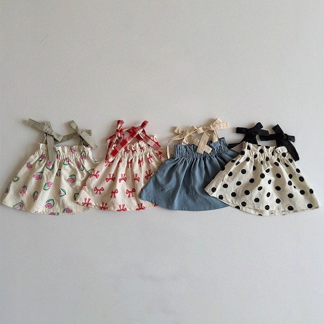 【BABY&KID】夏作紐付きキャミソールワンピース風トップス