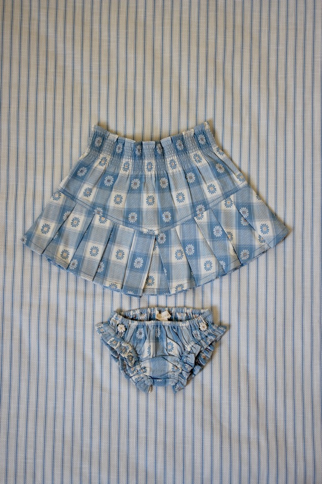 SET-PLEATED  SKIRT+PANTY - Blue jacquard flower - 4y, 6y  / Bonjour Diary