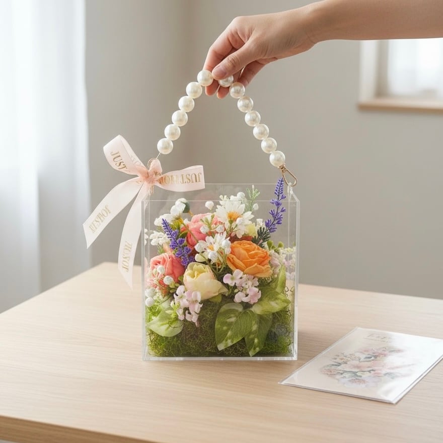 スプリングセレクト｜春待ちフラワーアレンジ パールハンドル付き