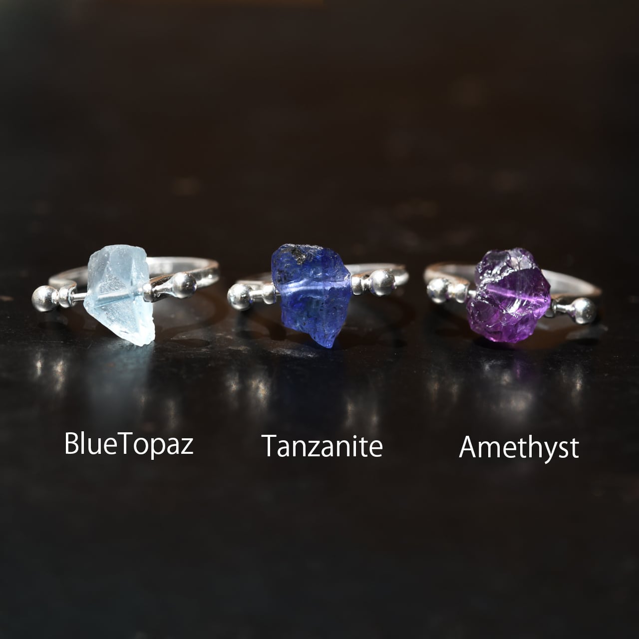 27種の選べる鉱物原石の貫通リング シルバー925 天然石アクセサリー