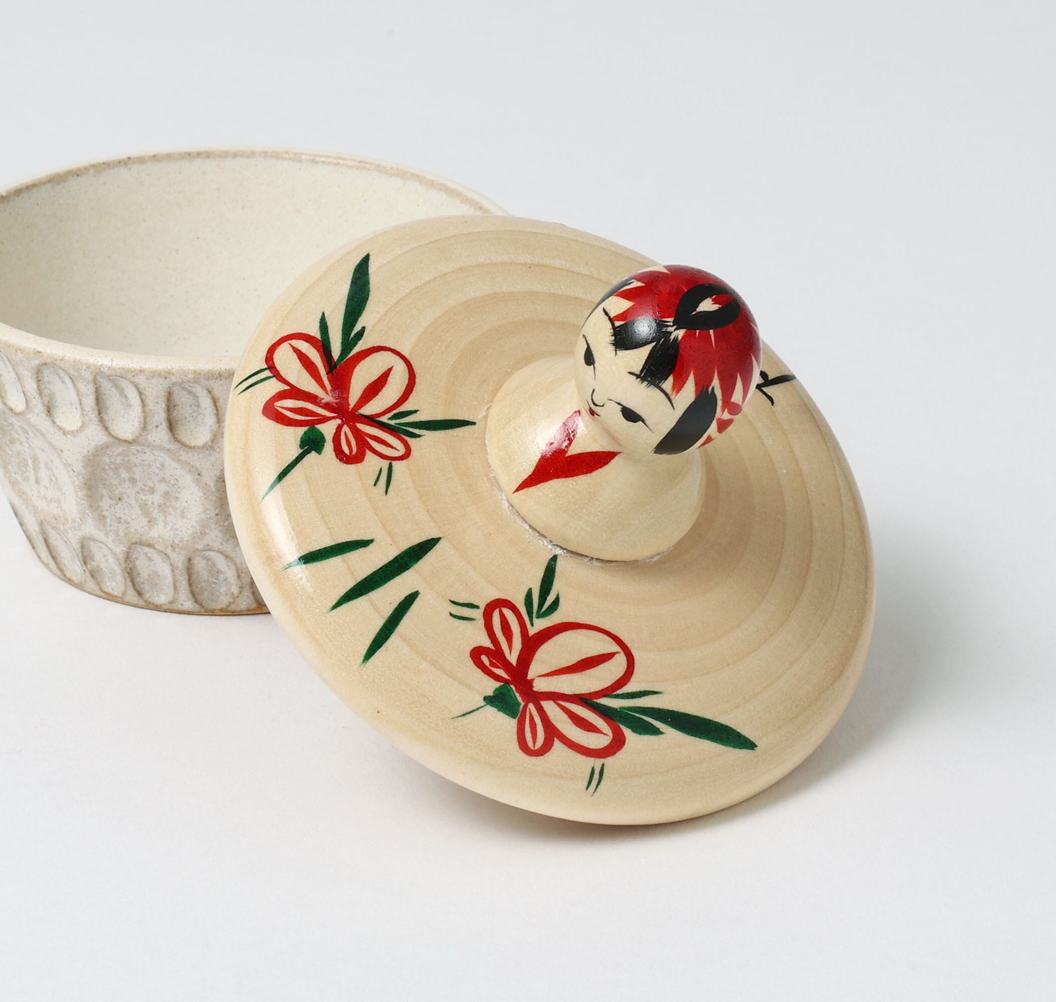 こけし蓋と陶器の小物入れ】作並系 加納博工人 8.5cm | Kokeshi lid
