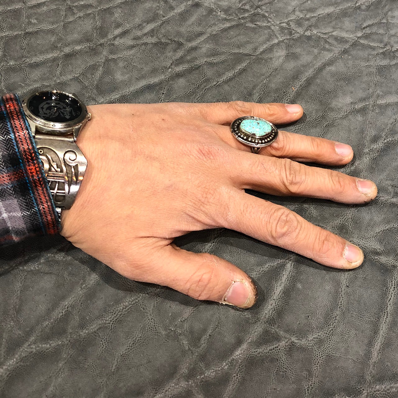 NAVAJO族 アーティスト作 ビンテージターコイズリング 17.5号 シルバー 