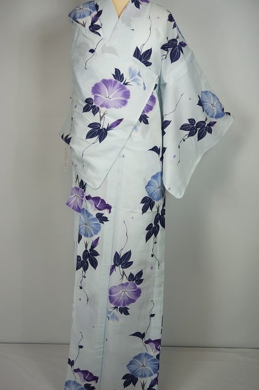 未使用 高級化繊 押切もえ 浴衣 朝顔 水色 青白磁 002 | kimono Re:和