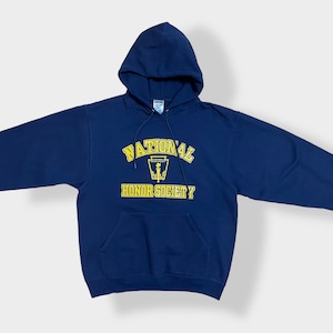 【JERZEES】全米優等生協会 NATIONAL HONOR SOCIETY ロゴ プリント パーカー スウェット フーディー hoodie M ネイビー アーチロゴ us古着