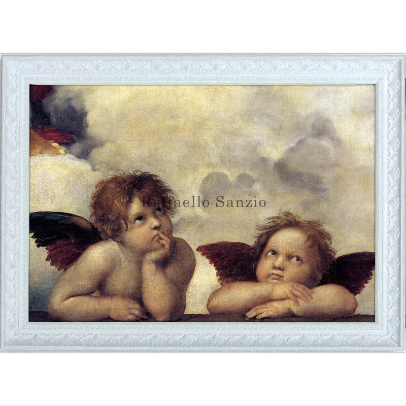 ラファエロ・サンティの「システィーナの聖母」の上を見つめる二人の